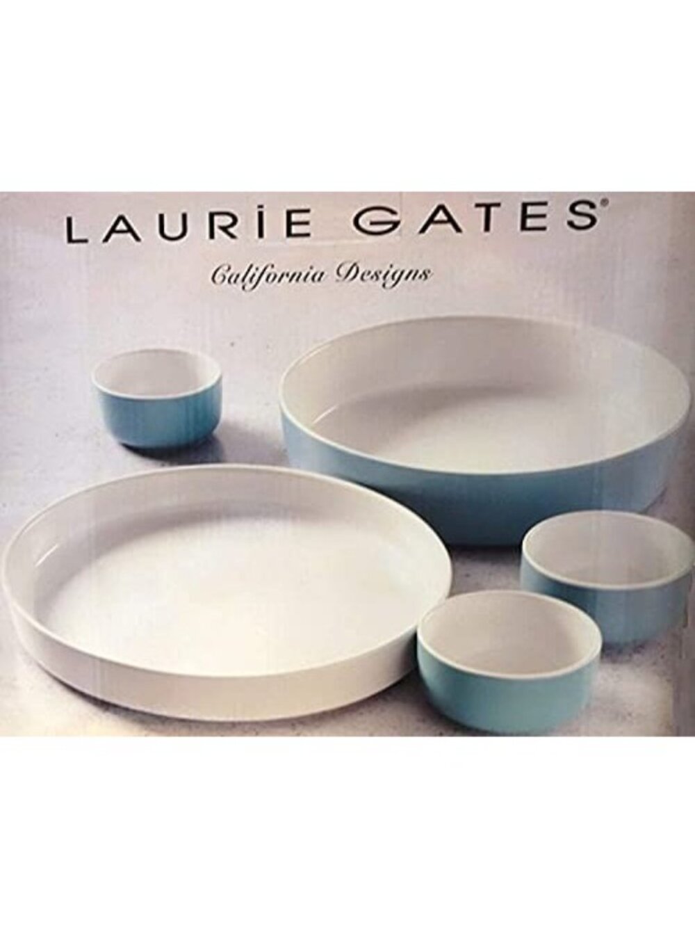 Laurie Gates California Designs Serve Set 5 Pieces White Light Blue New In Box - Picture 4 of 6